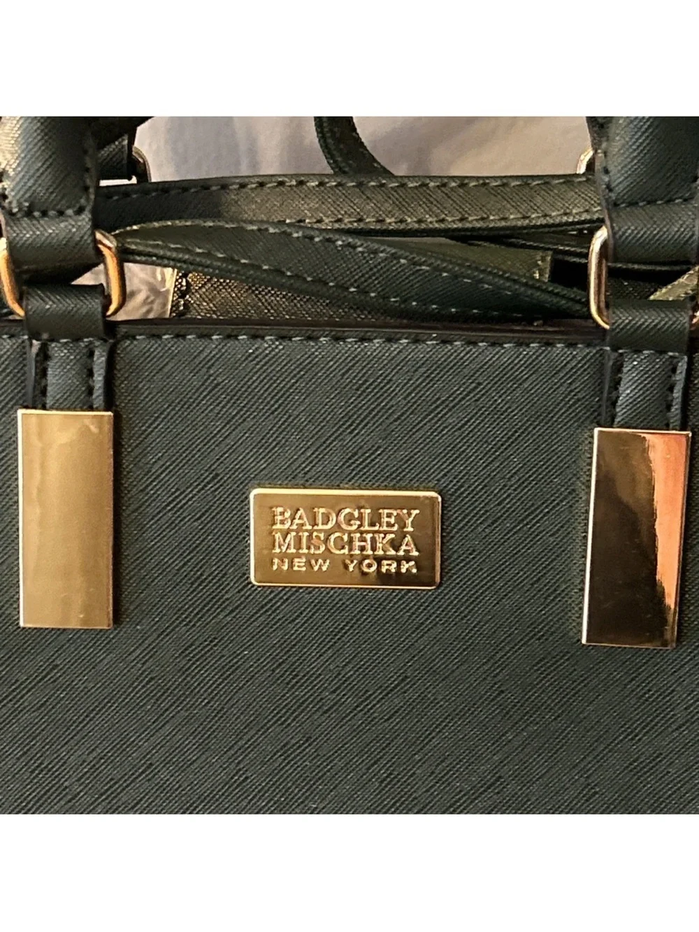 Badgley Mischka Forest Green Mini Satchel with Gold Hardware
